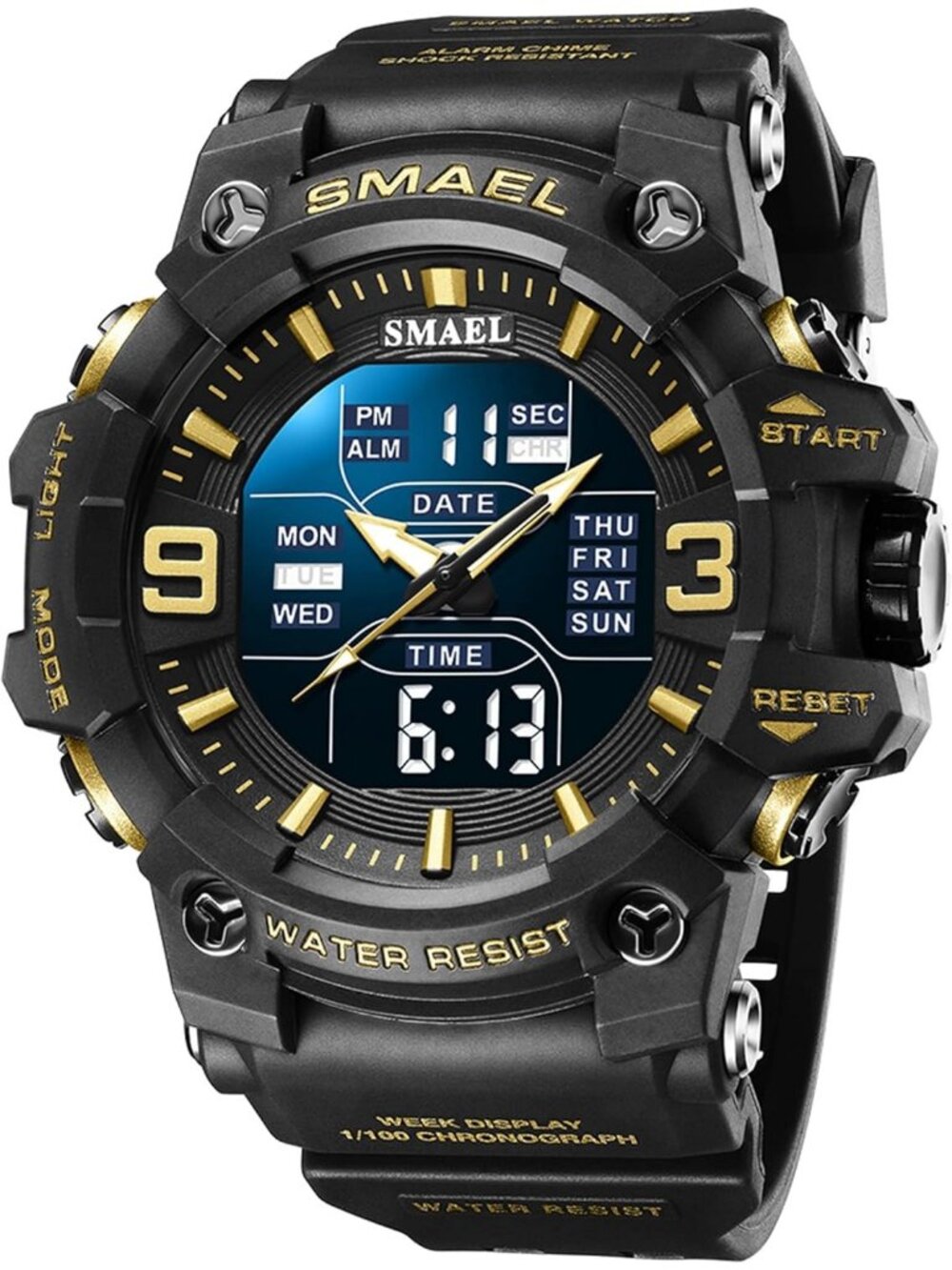 Men's Black Gold Analog Quartz Luminous Waterproof LED Electronic Digital Watch